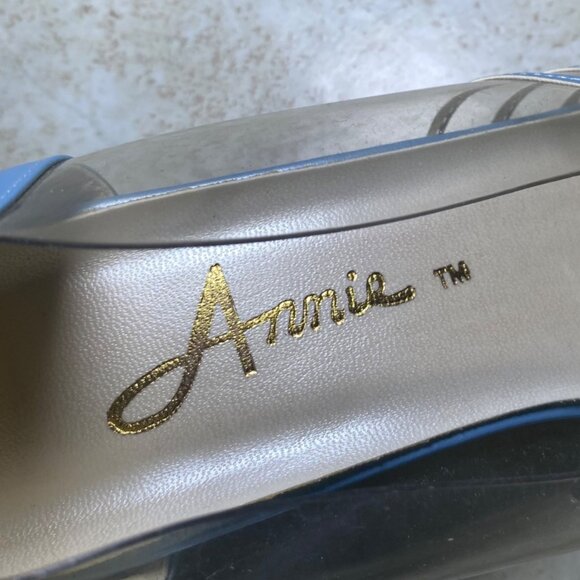 Vintage Womens Princess Blue Pumps Clear Sides Silver Accents Retro Prom Wedding - Picture 6 of 12